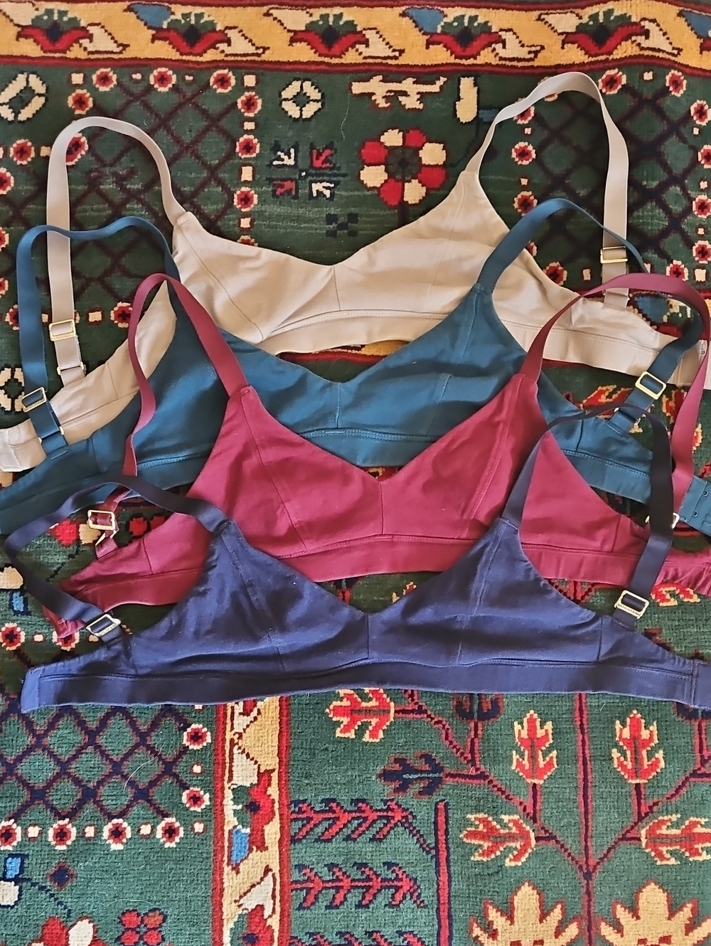 Subset Organic Cotton Soft Bras Set of Four (Navy, Burgundy, Teal, Cream)